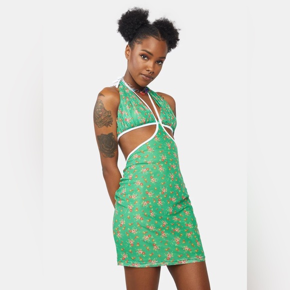 Tiger Mist Dresses & Skirts - Floral Pinup Cutout Mini Halter Dress